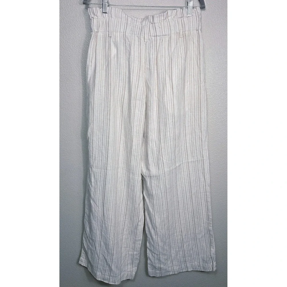 Banana Republic Factory Striped Wide Leg Pants Size 4 Linen Blend Neutral